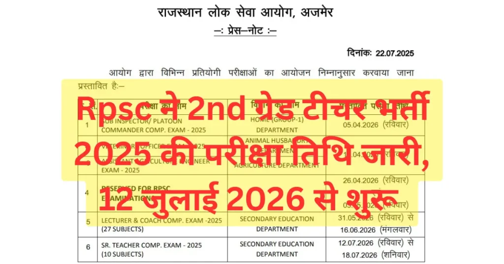 Rajasthan 2nd Grade Exam Date 2026
