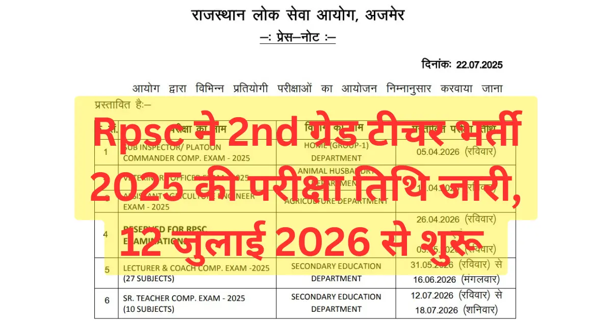 Rajasthan 2nd Grade Exam Date 2026