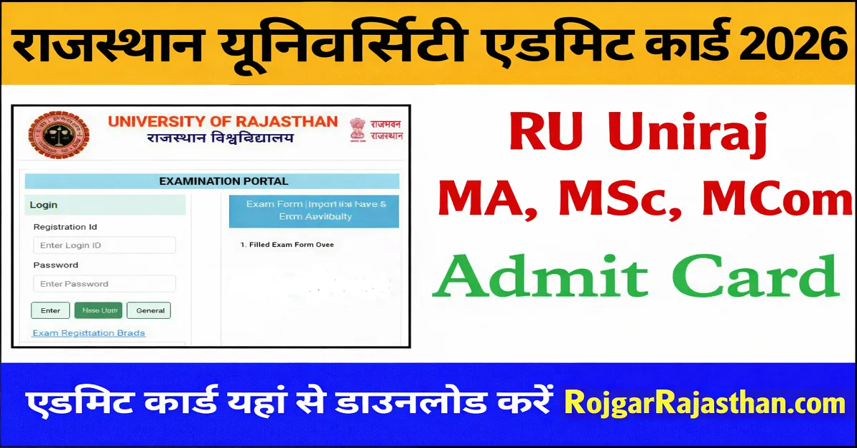 Rajasthan University PG Admit Card 2026 pdf downlaod
