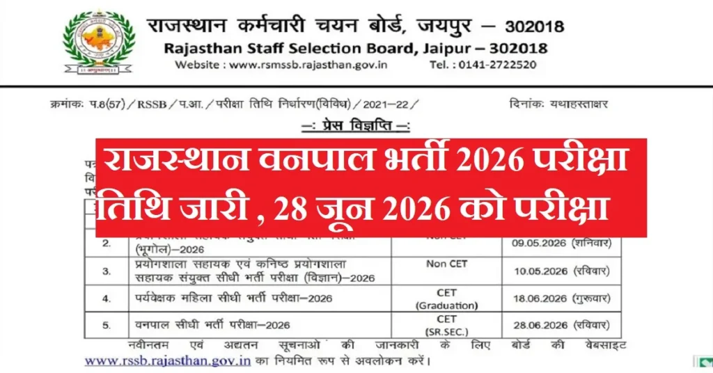 Rajasthan VanPal Exam Date 2026