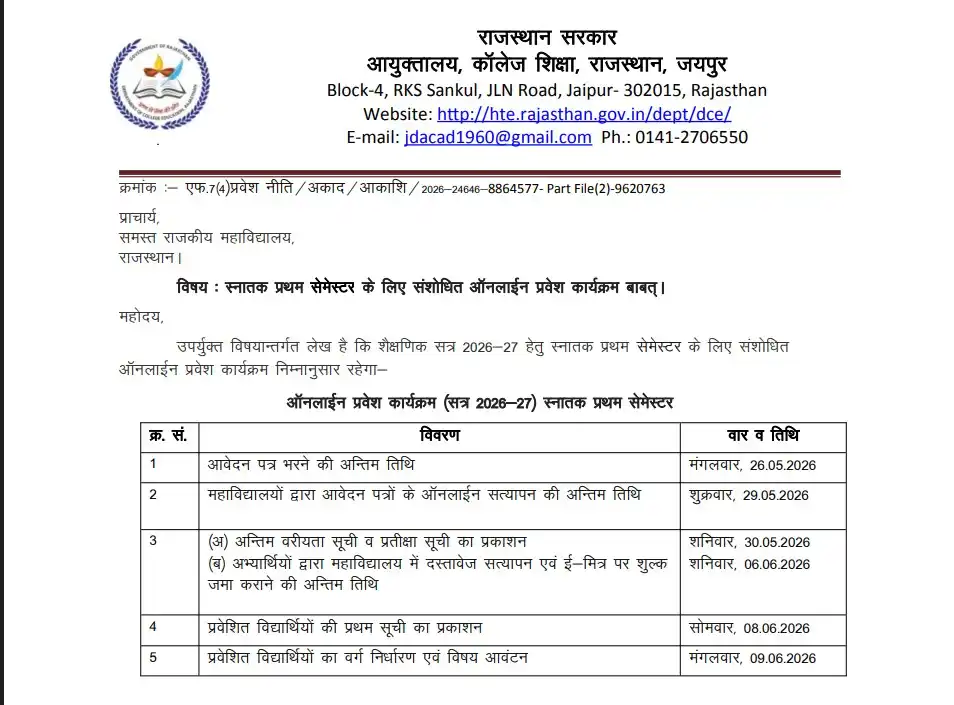 Rajasthan Govt College Admission 2026 pdf download