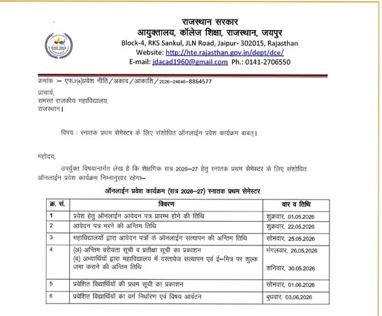 Rajasthan Govt College Admission 2026 pdf download